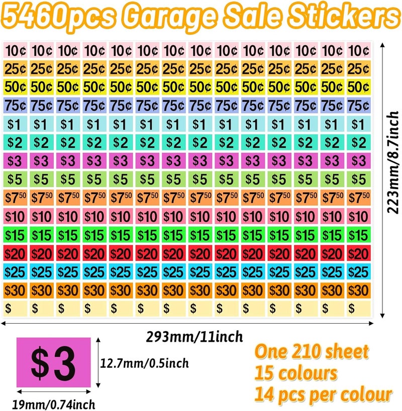Gushu 5460 Pcs Garage Sale Stickers, 1/2" X 3/4" Yard Sale Price Tags Stickers Rectangle Preprinted Price Labels for Fle Market Sale - Image 3